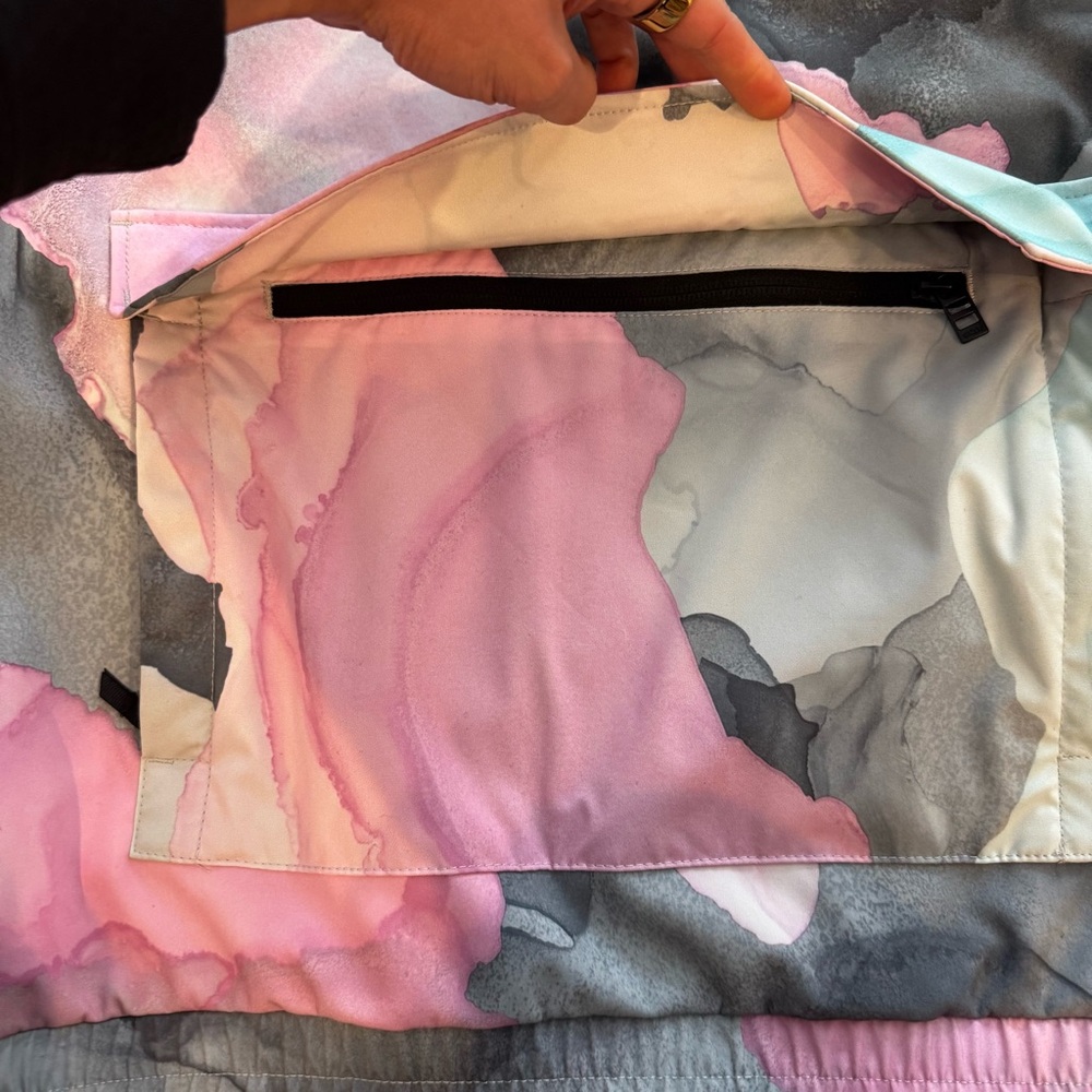 DOPE Women's Ski Anorak in Pink, Light Blue & Gray Watercolor Camo - Picture 3 of 8